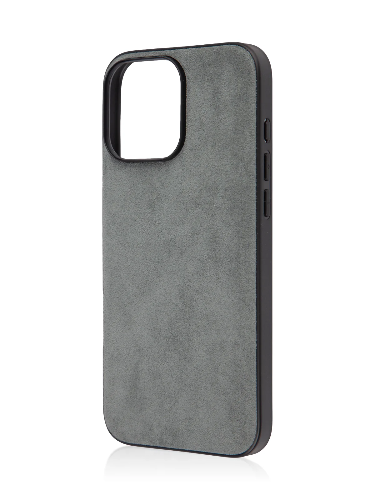 Серый люксовый чехол для iPhone 16 Pro Max алькантара ROSCO, замшевый, силиконовая окантовка