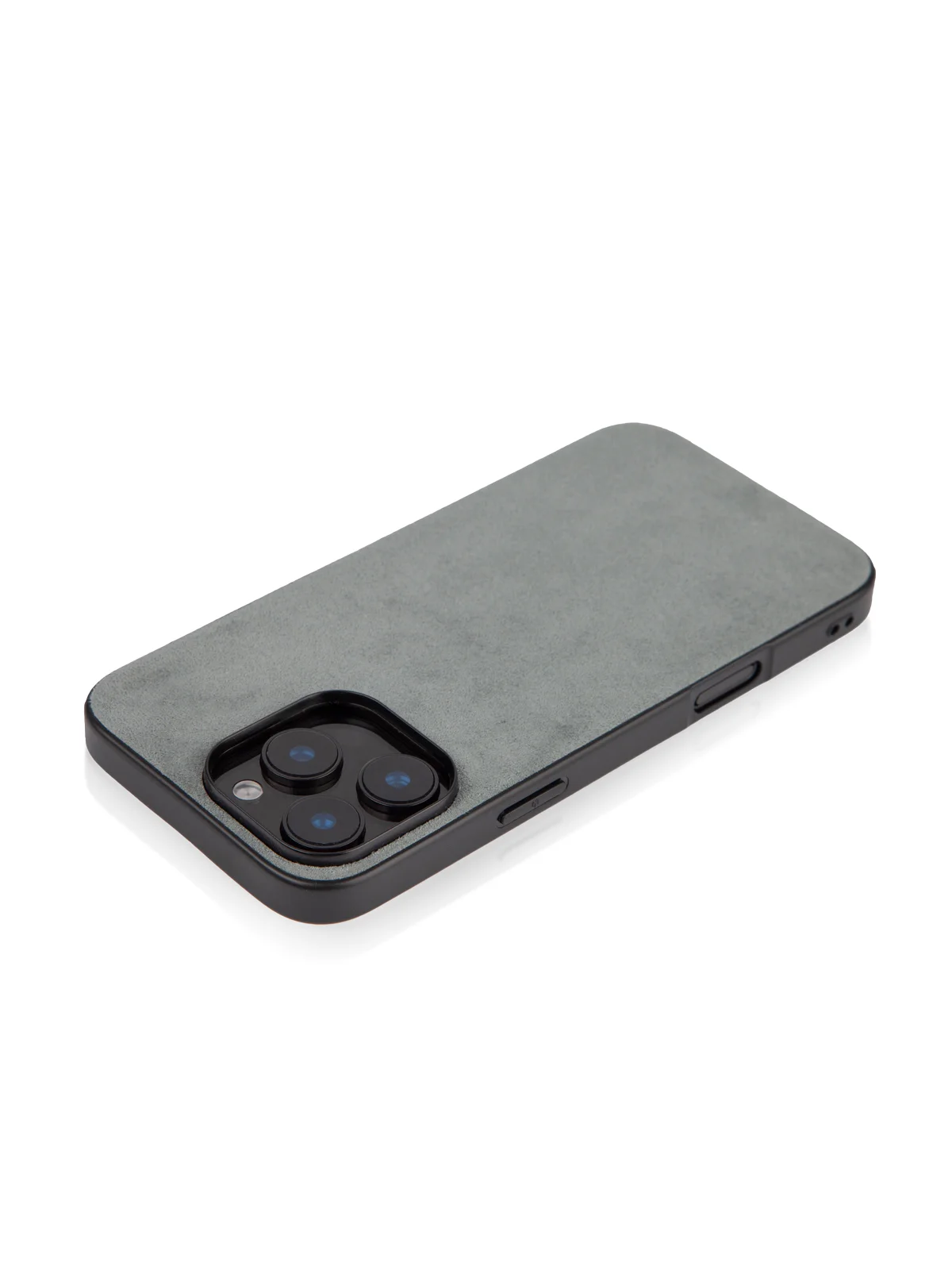Серый люксовый чехол для iPhone 16 Pro Max алькантара ROSCO, замшевый, силиконовая окантовка
