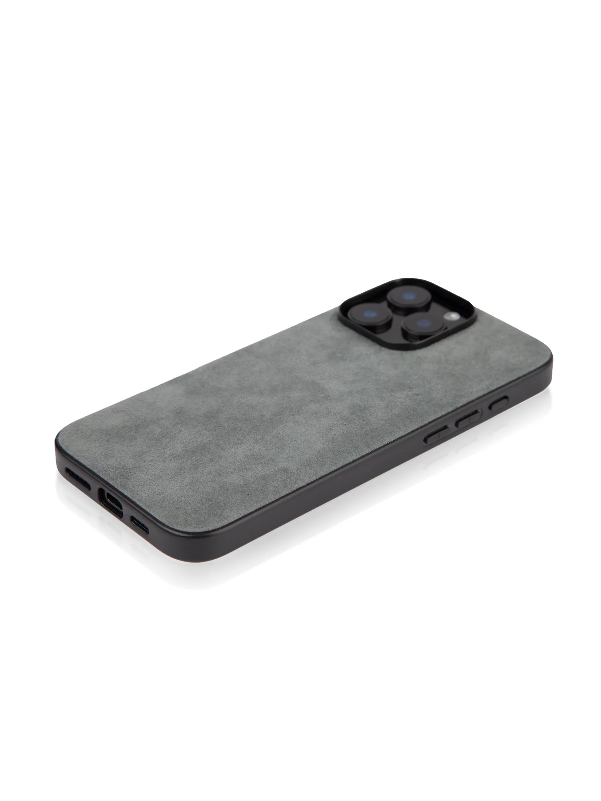 Серый люксовый чехол для iPhone 16 Pro Max алькантара ROSCO, замшевый, силиконовая окантовка
