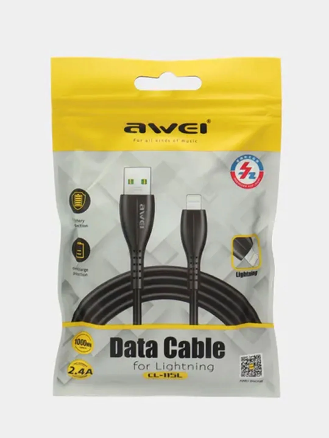 Черный кабель Lightning Apple 8pin черный 2,5A/5V для смартфонов Awei CL-115L