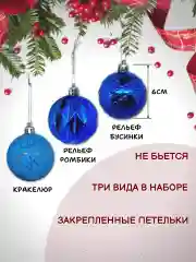 Синий елочные шары, елочные игрушки, новогодние украшения, новогодние шары в подарок  6 см, 9 шт