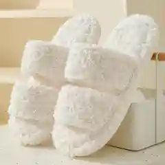 Белый домашние тапочки женские с открытым носом