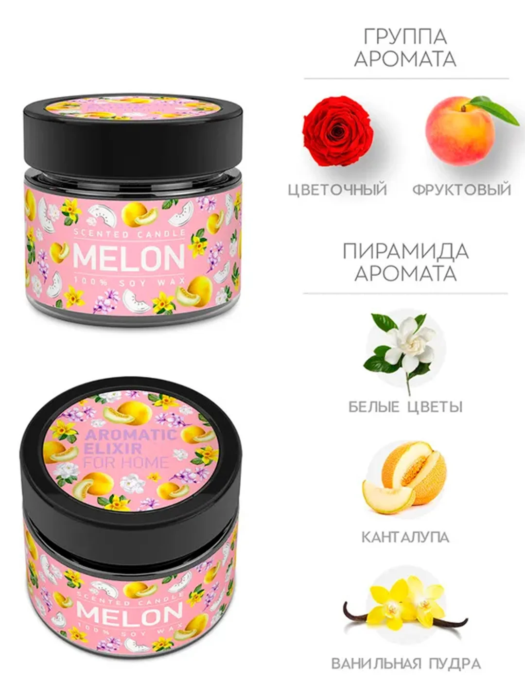 Сочная дыня BAGO home Ароматическая свеча в стекле 80 г