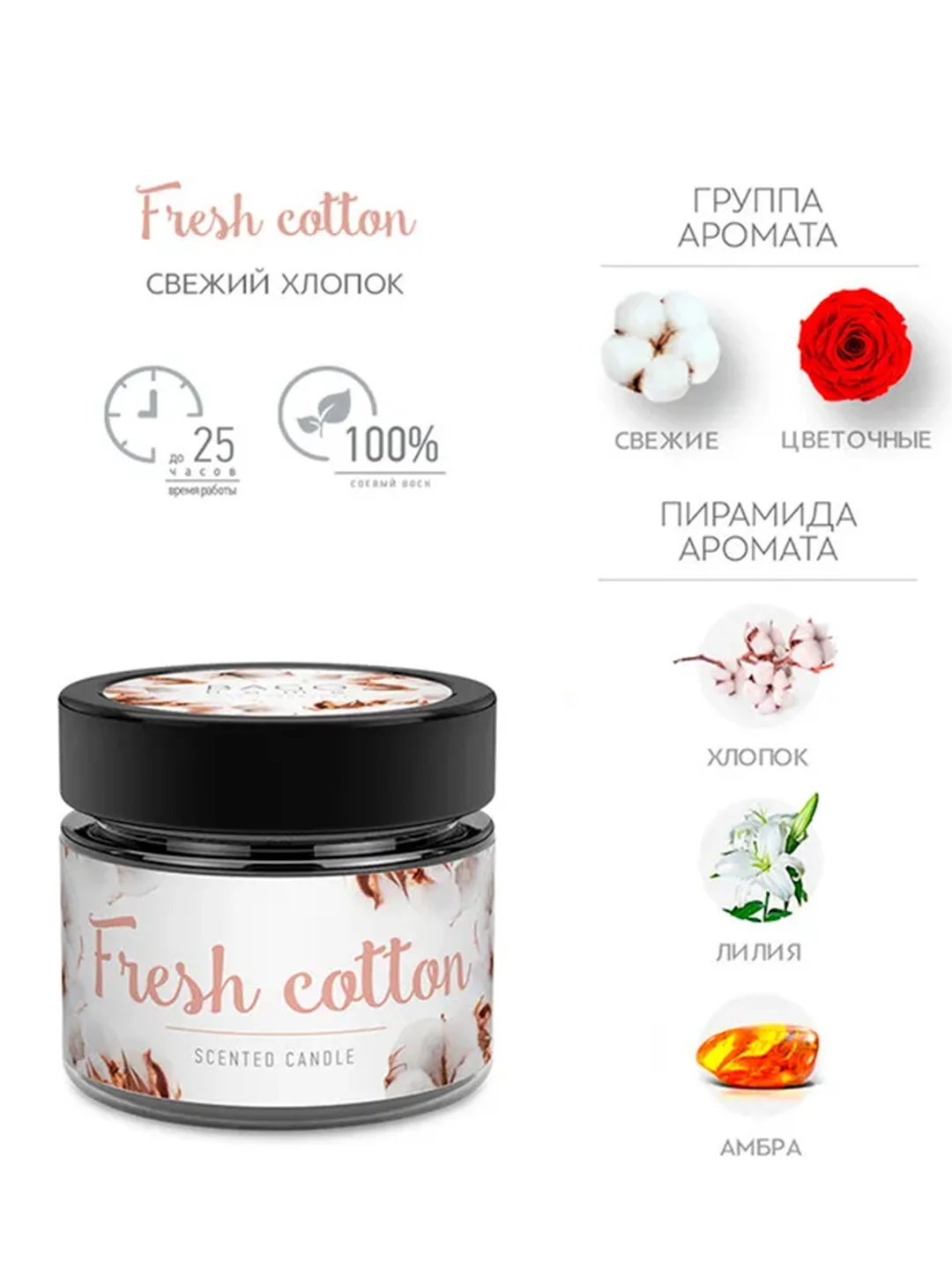 Свеча ароматическая в стеклянной банке Свежий хлопок 80 г
