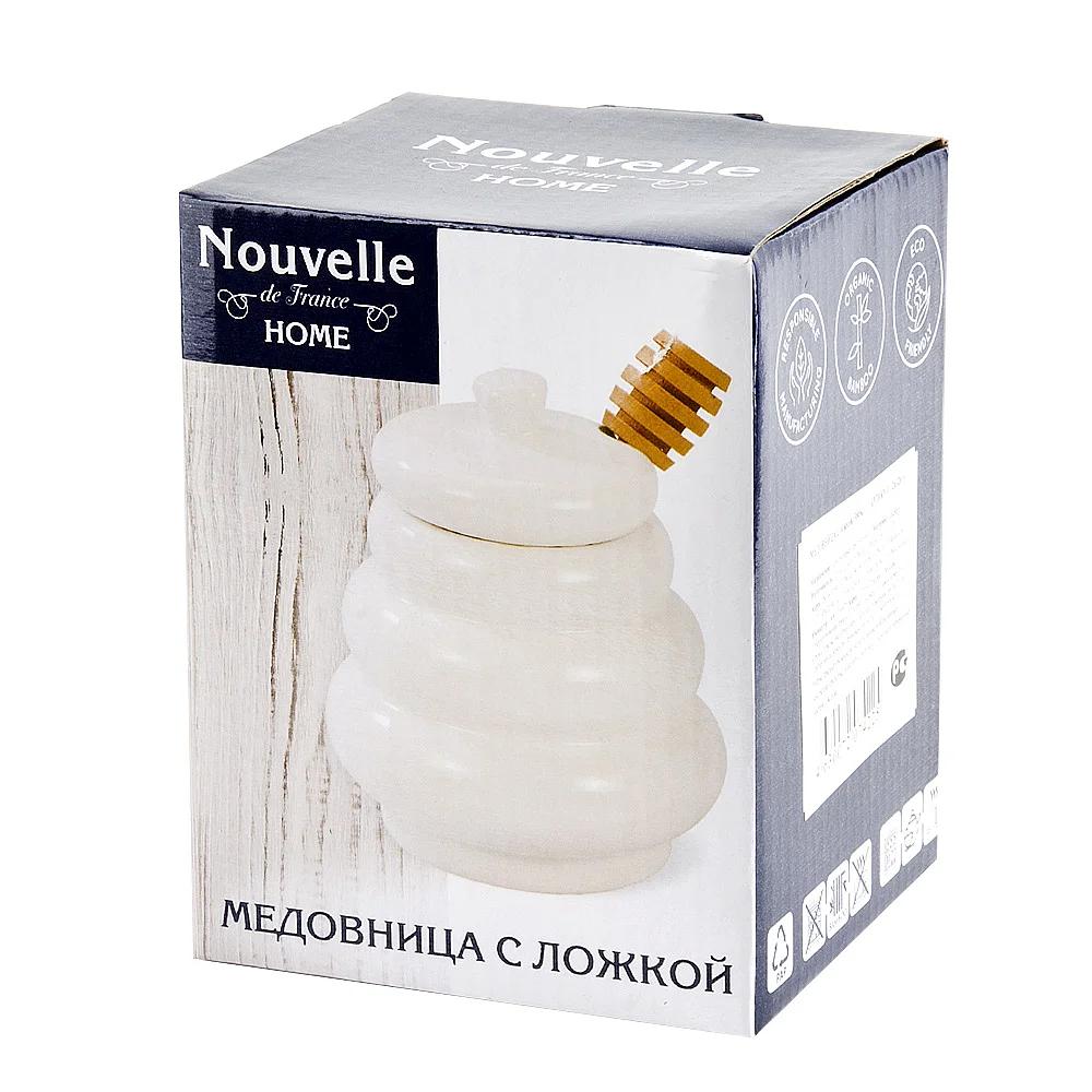 Медовница с ложкой "Naturel" 10*10*12см. v=380мл. (подарочная упаковка)