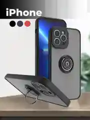 Черный чехол iPhone 16/15/14/13/12/11/Pro/Max/Plus, с металлической подставкой кольцом