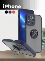 Синий чехол iPhone 16/15/14/13/12/11/Pro/Max/Plus, с металлической подставкой кольцом