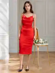 Красный женское шелковое платье