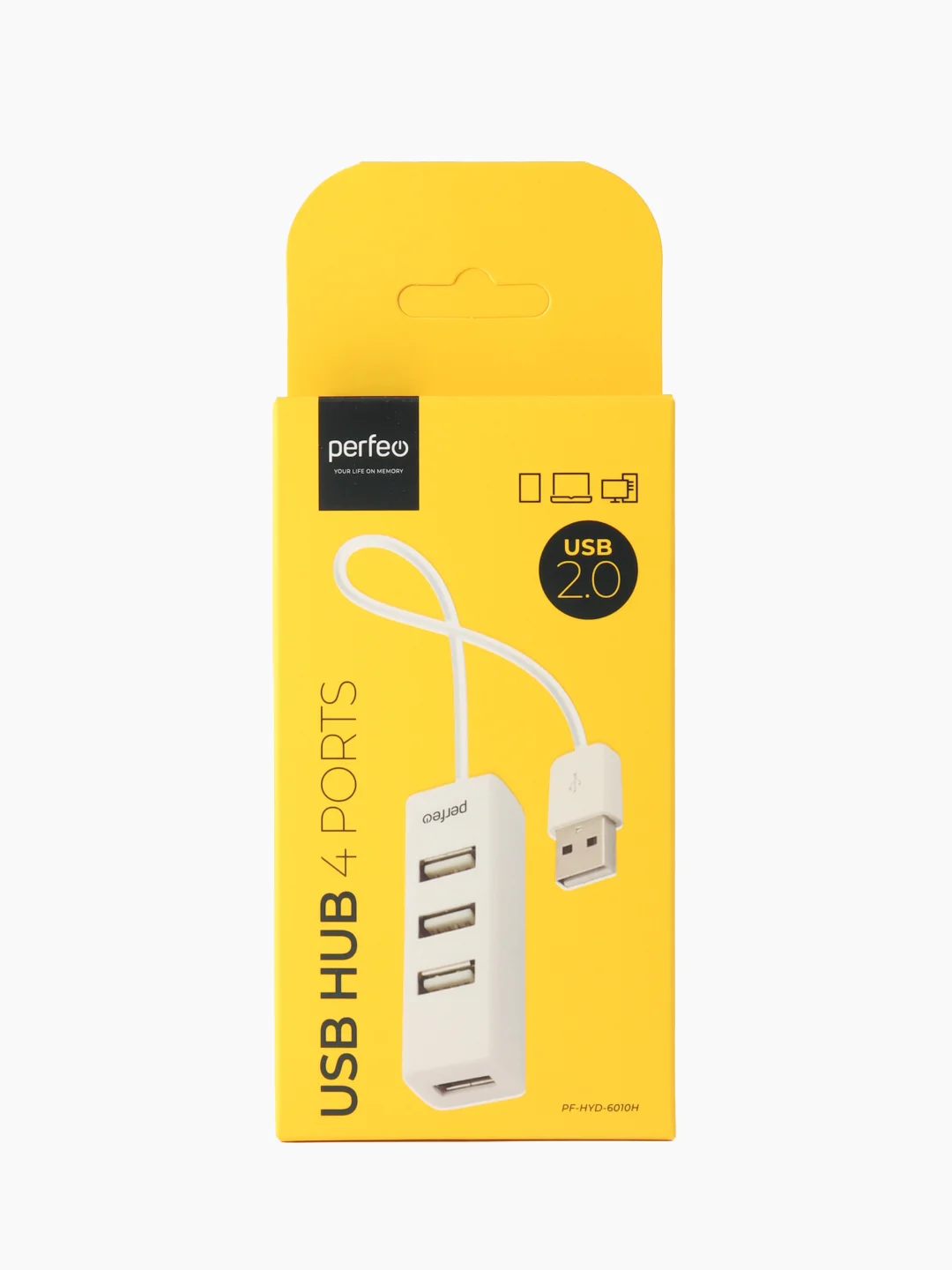 Белый разветвитель хаб USB-HUB Perfeo 4 Port, (PF6010H)