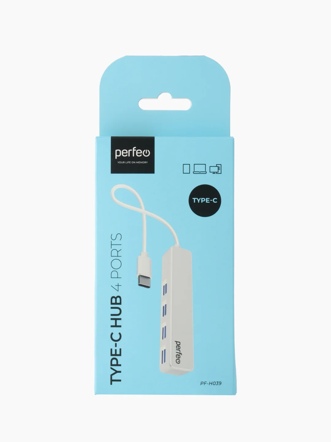 Белый разветвитель USB хаб C-HUB Perfeo 4 порта (PF-H039)