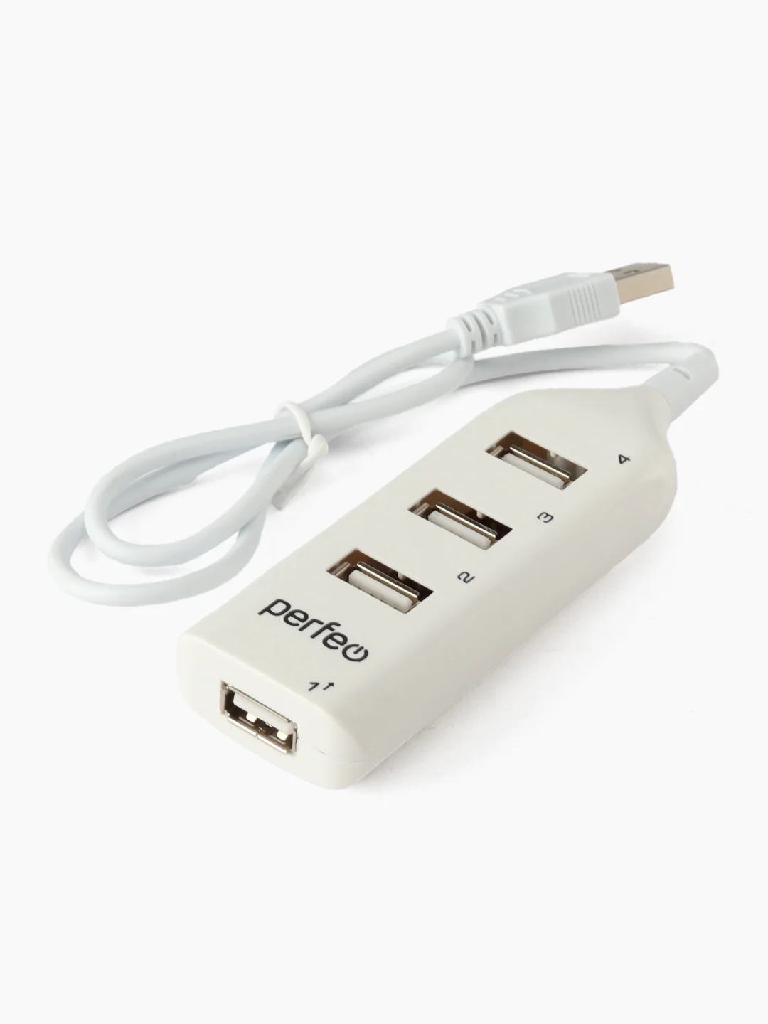 Белый разветвитель хаб Perfeo USB-HUB Perfeo 4 Port, (PF-H049)