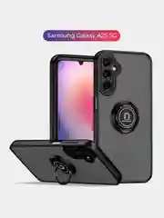 Черный чехол противоударный Samsung Galaxy A25 (Самсунг А25), с металлической подставкой кольцом