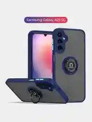 Синий чехол противоударный Samsung Galaxy A25 (Самсунг А25), с металлической подставкой кольцом