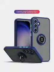 Синий чехол противоударный Samsung Galaxy S24 Самсунг С24, с металлической подставкой кольцом