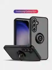 Черный чехол противоударный Samsung Galaxy S24 Самсунг С24, с металлической подставкой кольцом