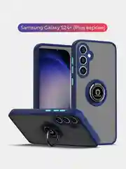 Синий чехол противоударный Samsung Galaxy S24+ Plus C24 Плюс с металлической подставкой кольцом