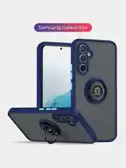 Синий чехол противоударный Samsung Galaxy A54 (Самсунг А54), с металлической подставкой кольцом