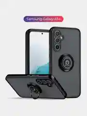 Черный чехол противоударный Samsung Galaxy A54 (Самсунг А54), с металлической подставкой кольцом