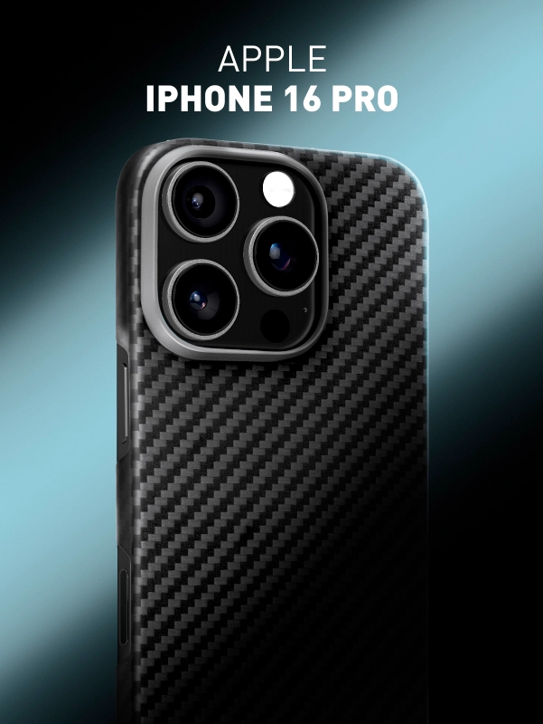 Карбоновый чехол MagSafe для iPhone 16 Pro кевларовый противоударный ROSCO тонкий защитный