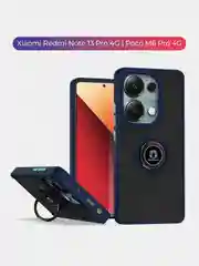 Синий чехол Xiaomi Redmi Note 13 Pro 4G / Poco M6 Pro 4G, противоударный подставкой кольцом