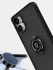 Черный чехол противоударный Samsung Galaxy A06, с металлической подставкой кольцом