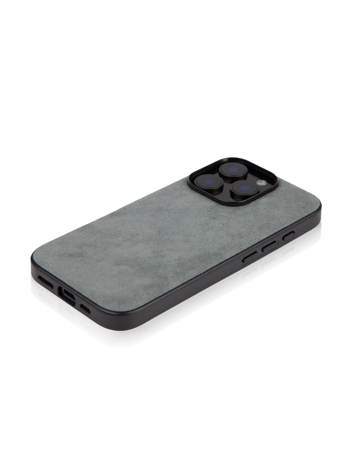 Серый люксовый чехол для Apple iPhone 16 Pro алькантара Rosco замшевый с силиконовой окантовкой