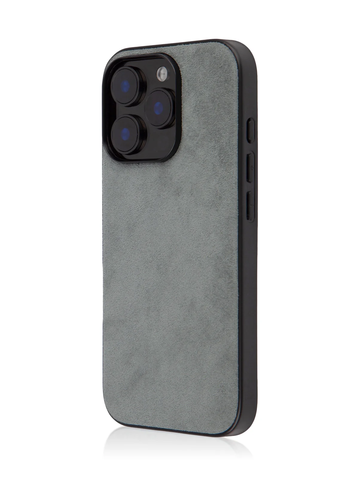 Серый люксовый чехол для Apple iPhone 16 Pro алькантара Rosco замшевый с силиконовой окантовкой