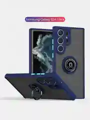 Синий чехол противоударный Samsung Galaxy S24 Ultra, с металлической подставкой кольцом