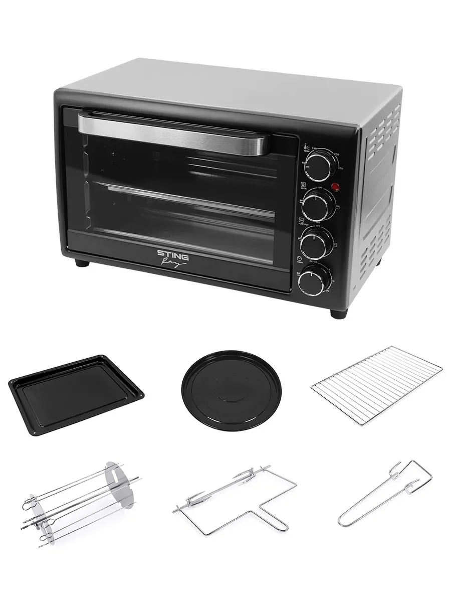 Черный духовой шкаф STINGRAY ST-EO105A (35 литров, шашлычница + вертел + конвекция) черный/сталь