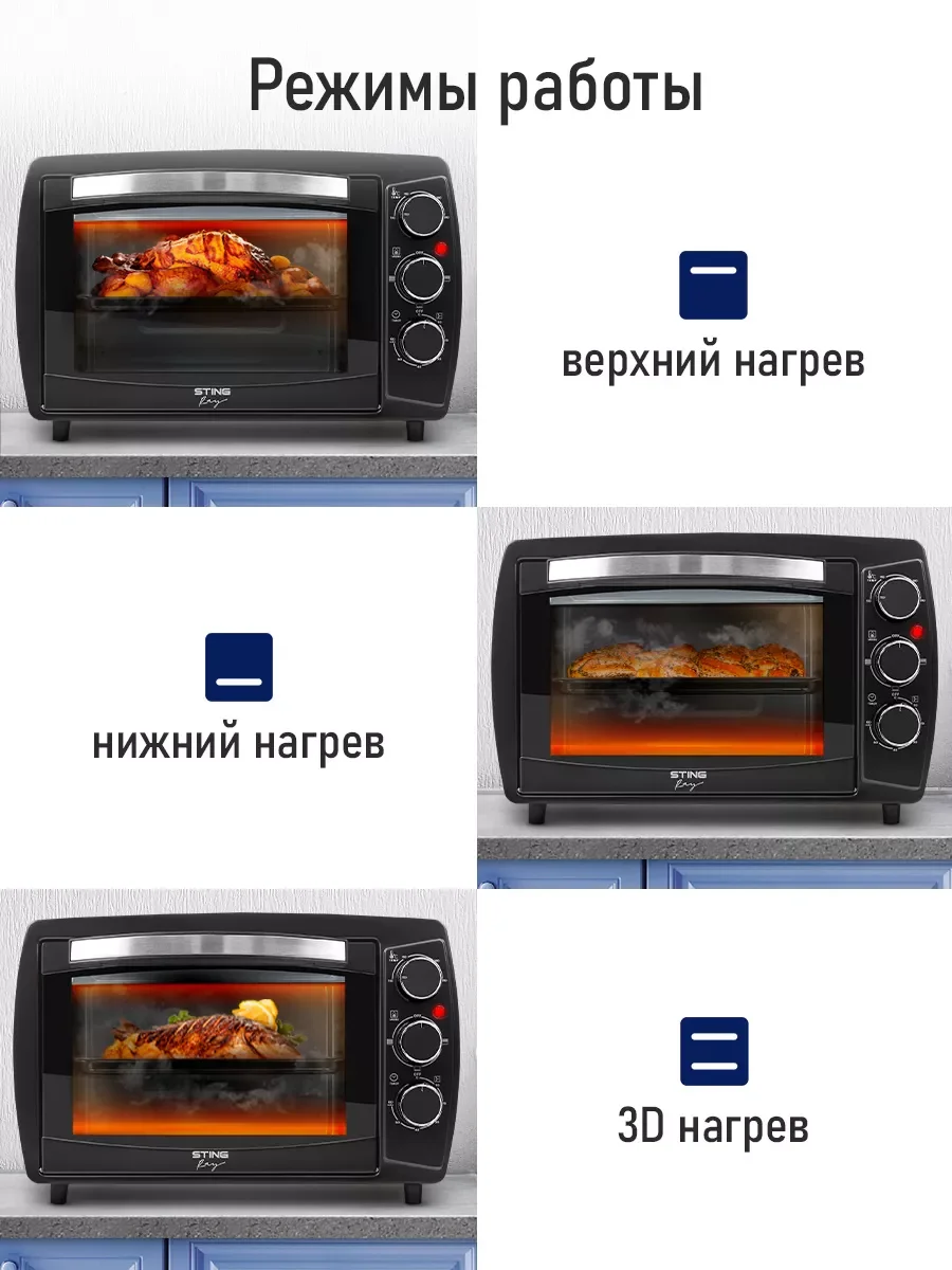 Черный мини-печь STINGRAY ST-EO114A/ духовой шкаф/ 23л/ черный/сталь