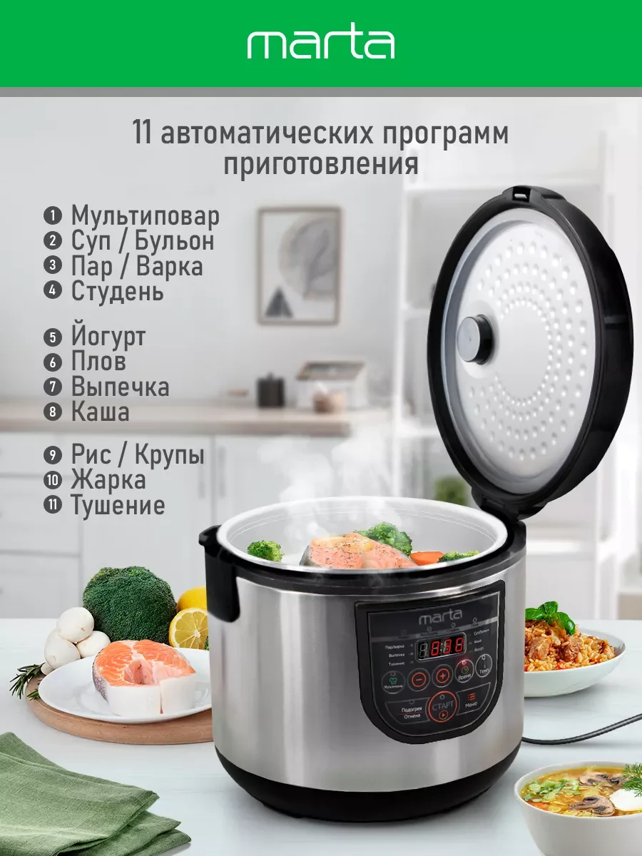 Черный мультиварка MARTA MT-4322 CK2 GREBLON CERAMIC черный жемчуг