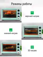 Бирюзовый духовой шкаф MARTA MT-EO4283A /1500 Вт/ Объем: 18 л/ 4 нагревательных элемента/ 3 режима