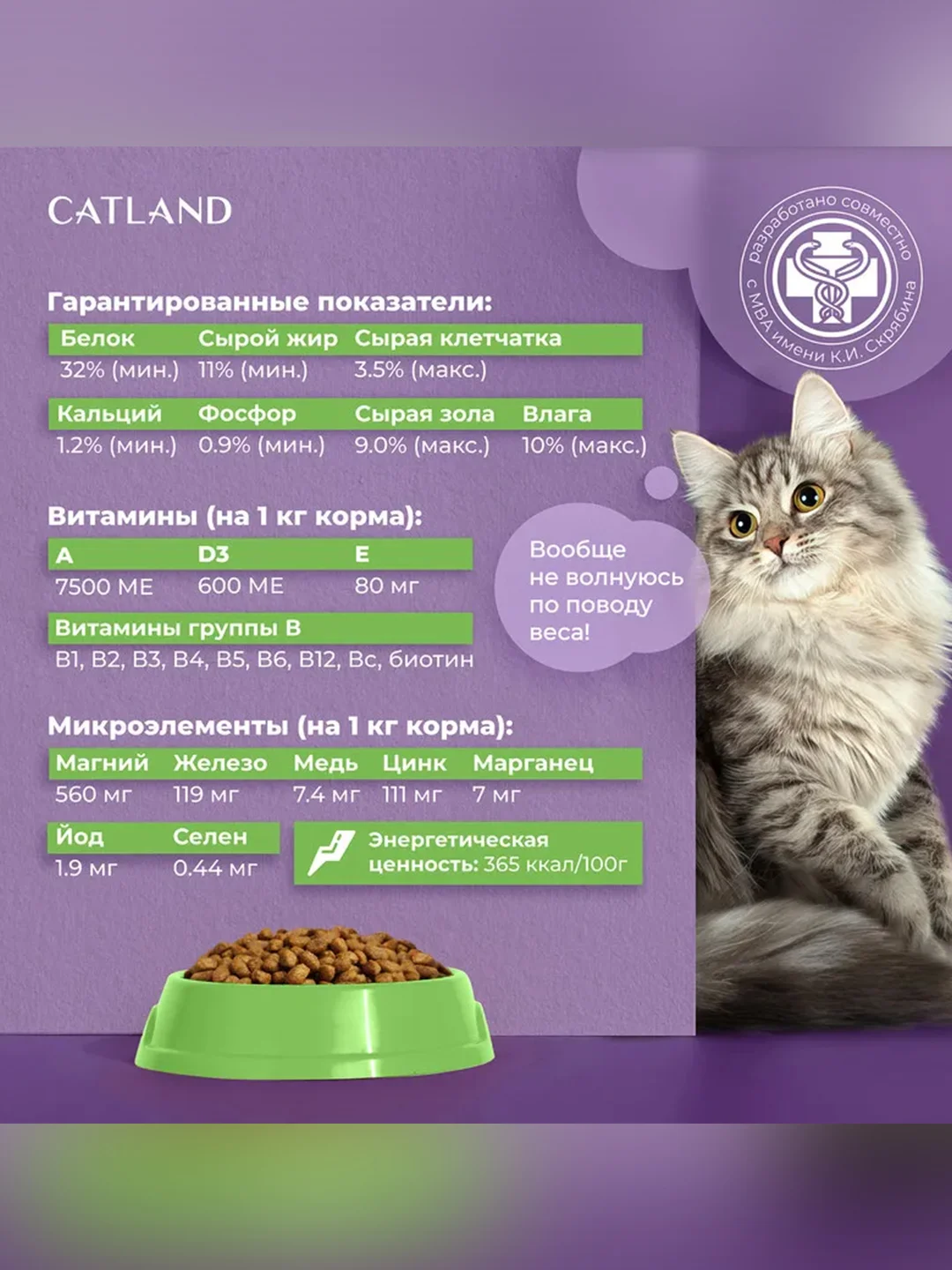 Сухой полнорационный корм "Catland" для стерилизованных с кроликом и овощами