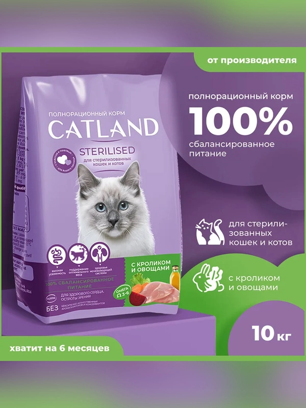 Сухой полнорационный корм "Catland" для стерилизованных с кроликом и овощами