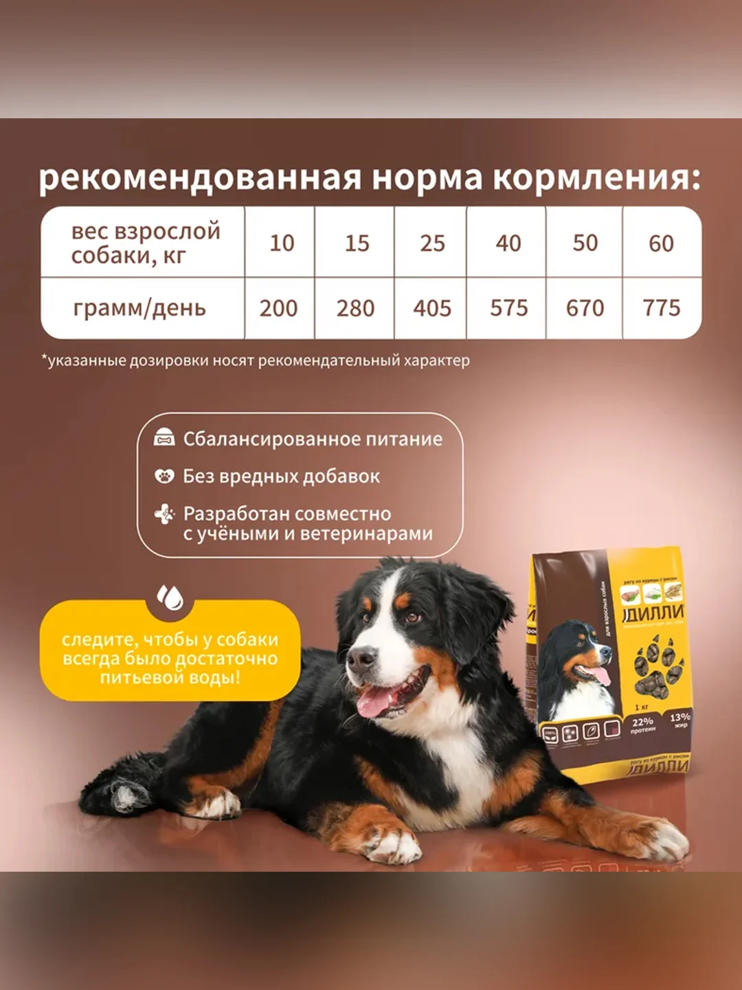 Сухой полнорационный корм для собак «Рагу из курицы с рисом»ТМ «Дилли».