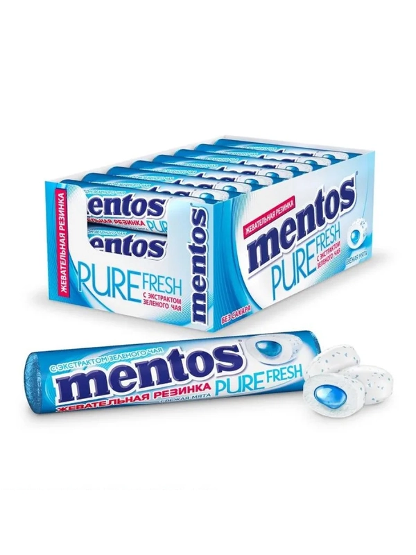 MENTOS Жевательная резинка Свежая мята 24 шт по 15,5г (шоубокс)