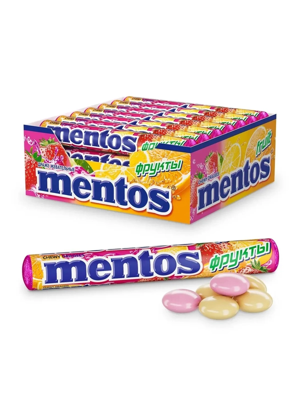 MENTOS Драже ФРУКТОВЫЙ 24 шт по 37,5г (шоубокс)