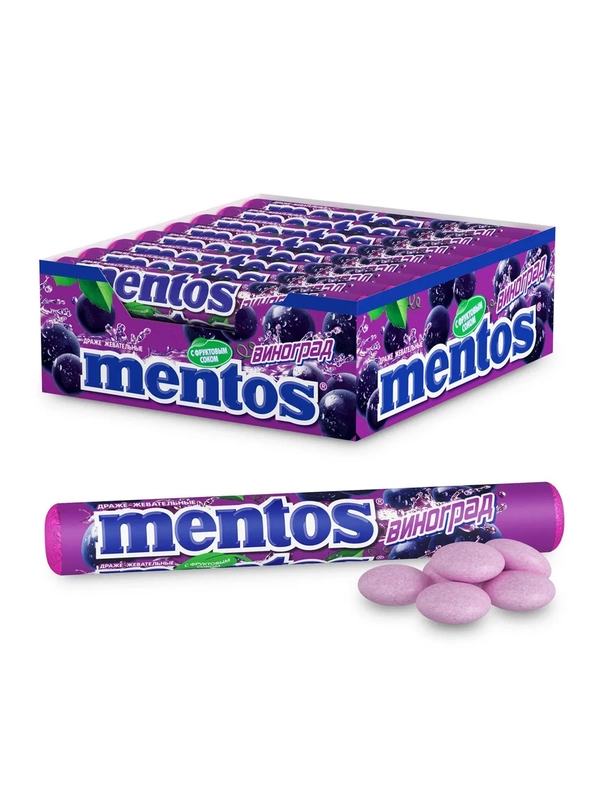 MENTOS Драже виноградный вкус 24 шт по 37,5г (шоубокс)