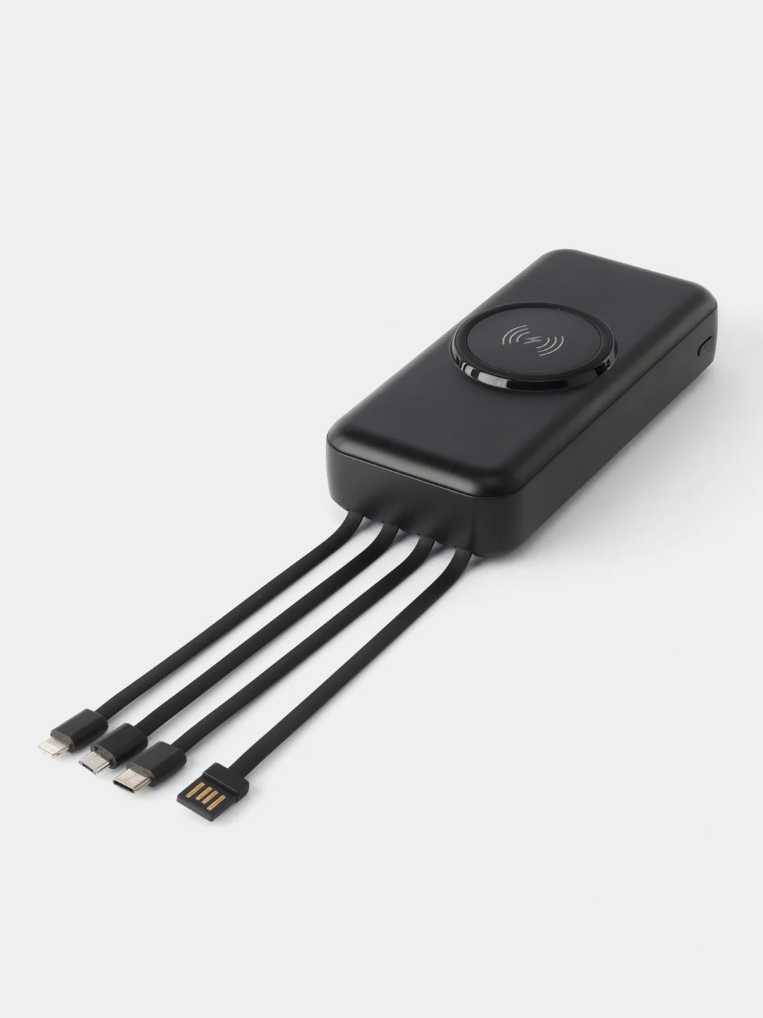 Внешний аккумулятор Power Bank с беспроводной зарядкой и встроенными кабелями
