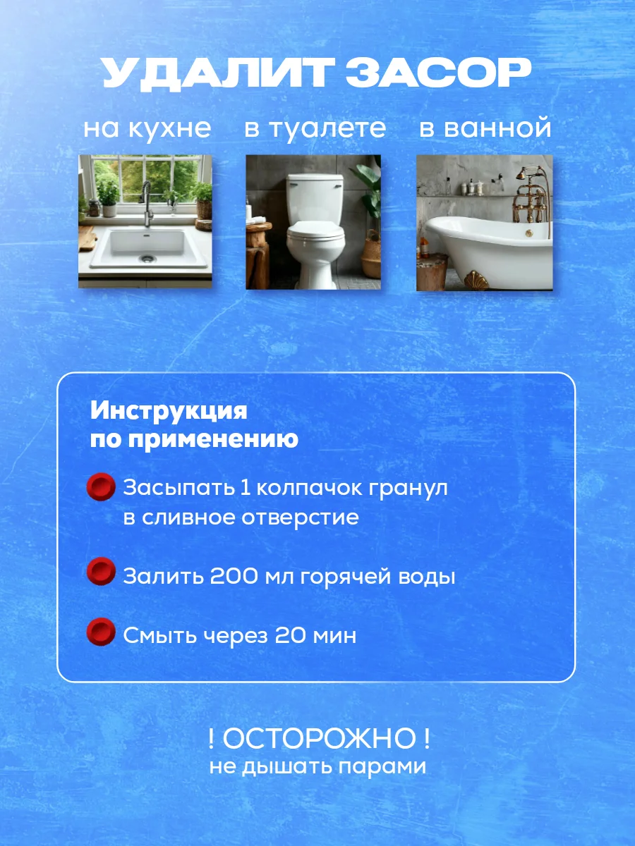 Средство для прочистки труб, гранулы от засоров, антизасор