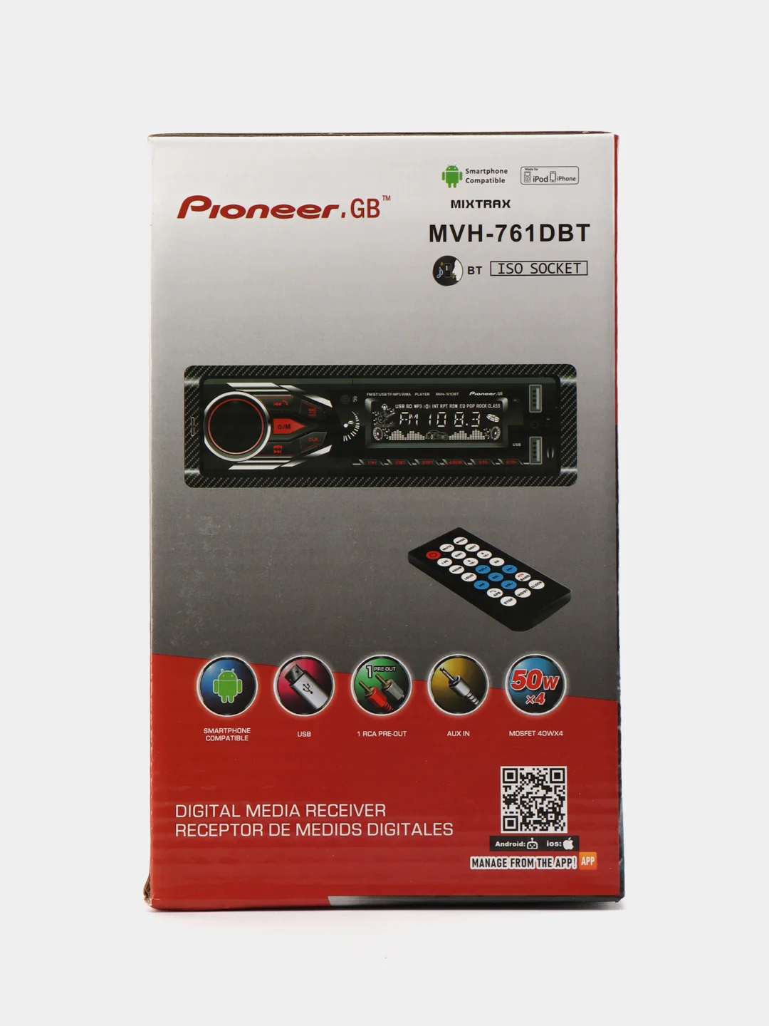 Автомагнитола Pioneer GB 1 DIN с пультом ДУ, Bluetooth, USB, AUX
