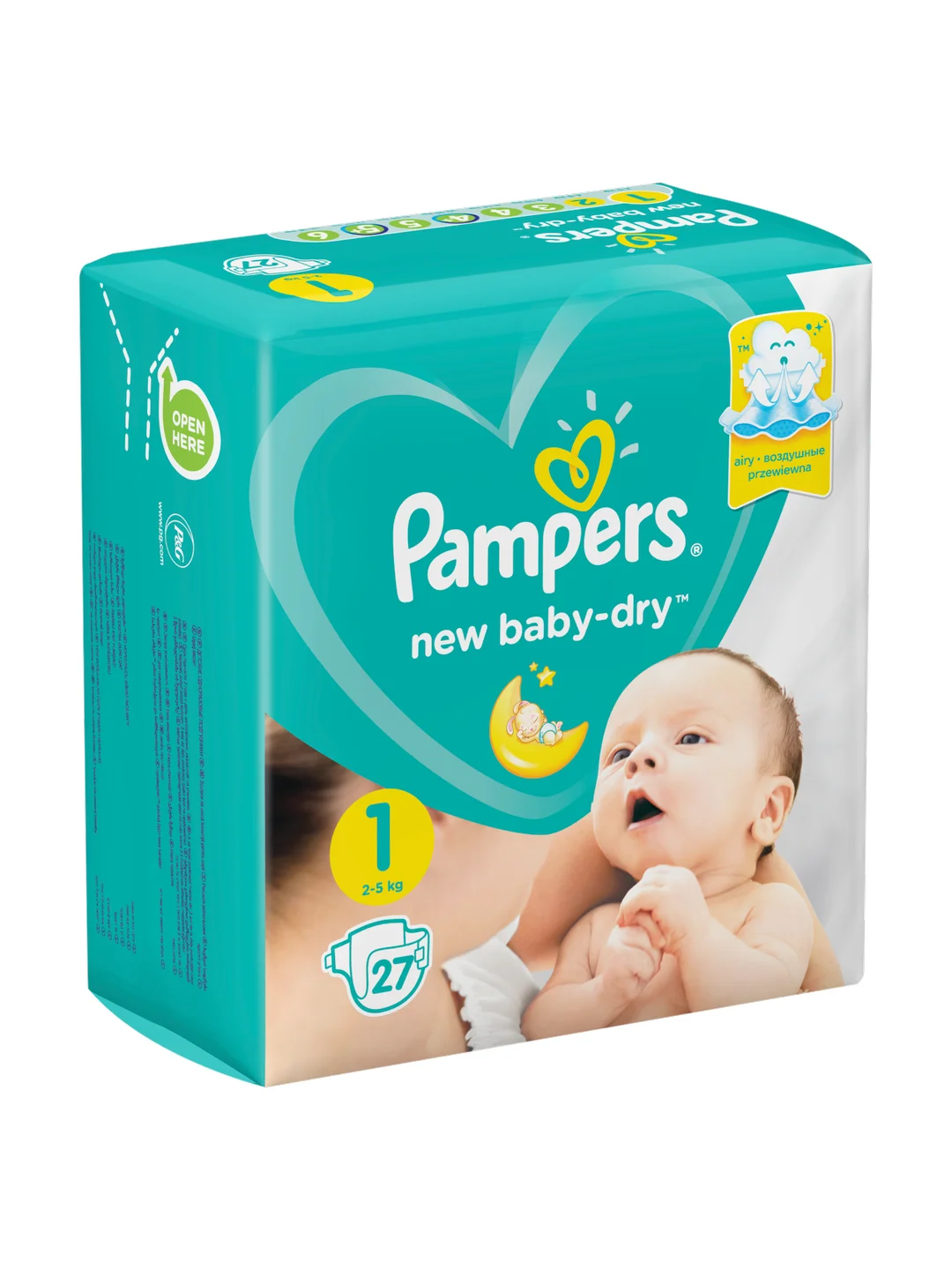 Подгузники Pampers New Baby-Dry, 2-5 кг, размер 1, 27 штук