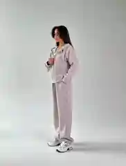 Розовый спортивный костюм, зип худи на молнии и брюки клеш, Корея