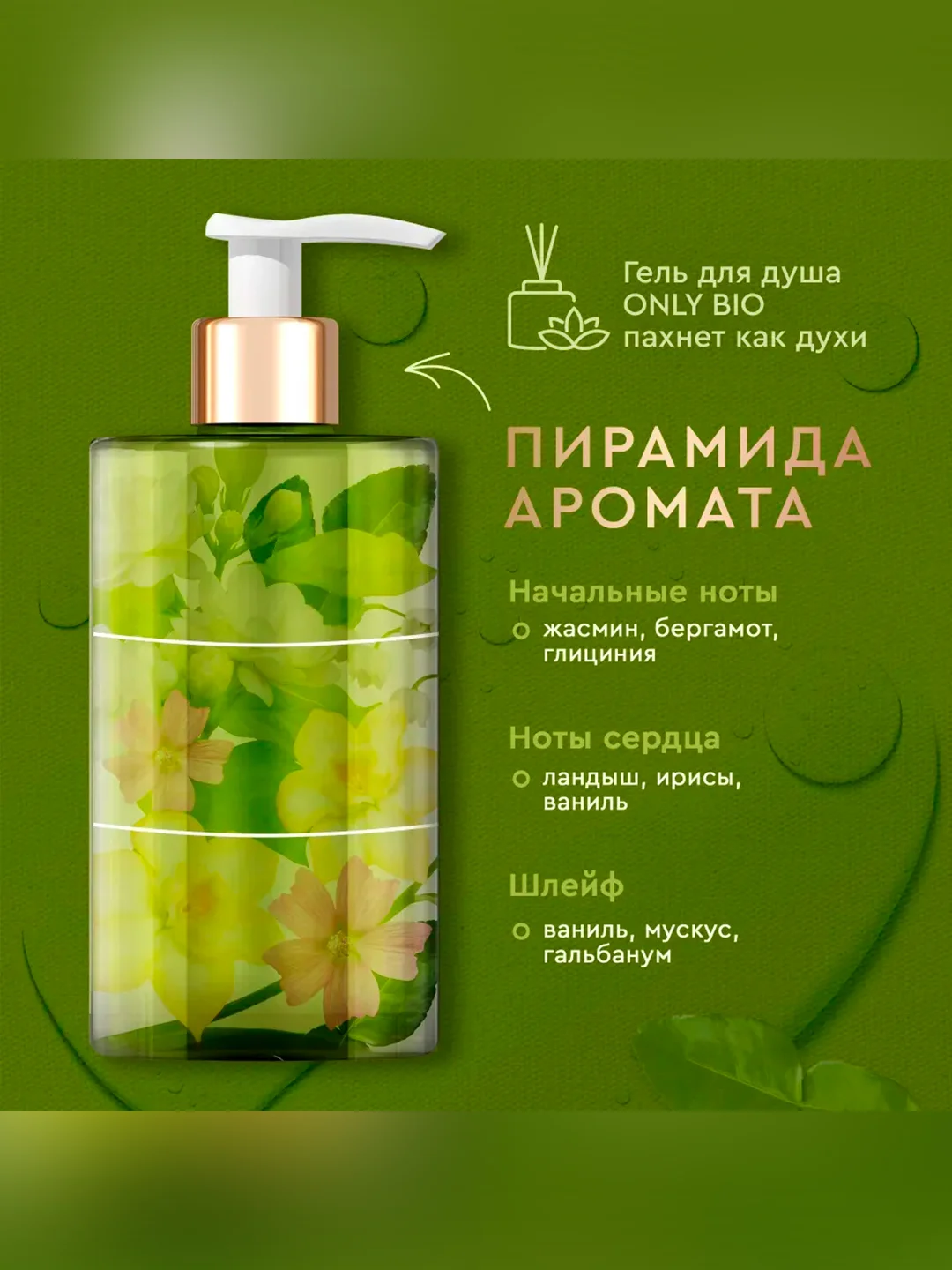 Гель для душа освежающий Only Bio Art & Natural "Ароматные цветы Живерни", 290 мл