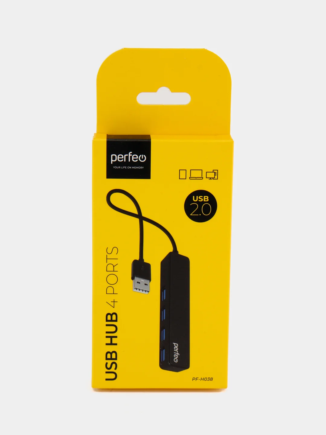 Черный разветвитель хаб USB-HUB Perfeo 4 Port, (PF-H038)