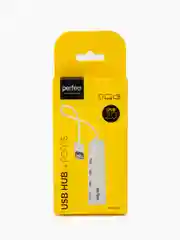 Белый разветвитель хаб USB-HUB Perfeo 4 Port, (PF-H038)