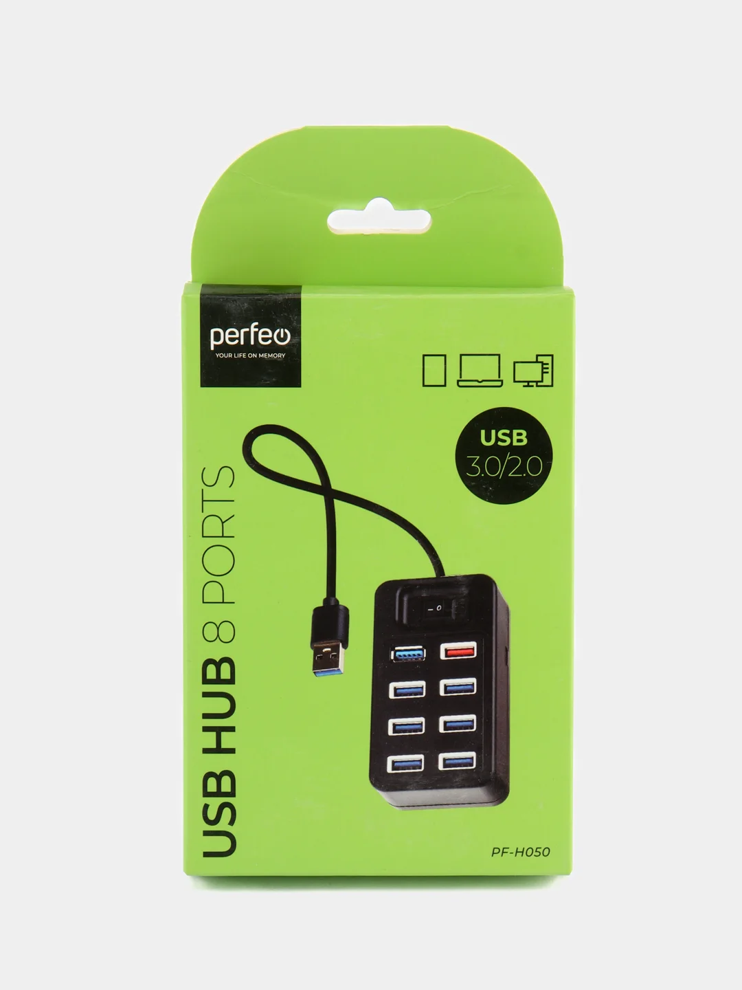 Разветвитель хаб USB-HUB Perfeo 1 Port 3.0+7 Port 2.0 (PF-H050) чёрный