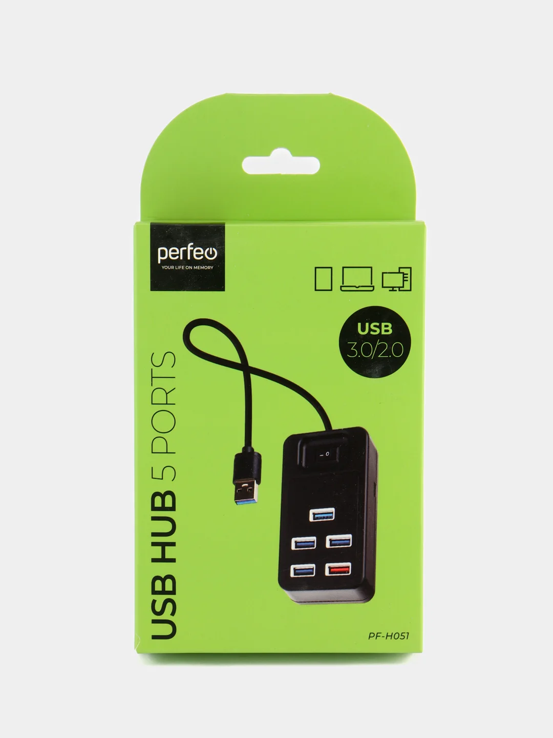 Разветвитель хаб USB-HUB Perfeo 1 Port 3.0+4 Port 2.0 (PF-H051) чёрный