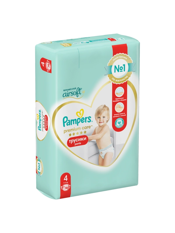 Трусики Pampers Premium Care макси 9-15 кг, размер 4, 38 штук