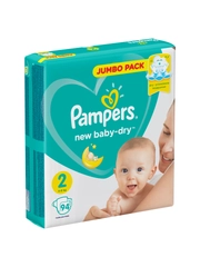 Подгузники Pampers New Baby-Dry, 4-8 кг, размер 2, 94 штуки